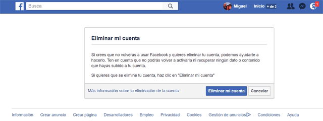 borrar tu cuenta de Facebook